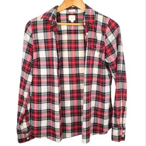J. Crew Red and White Tartan Plaid Button Down Shirt. 100% Cotton. SM. A0008